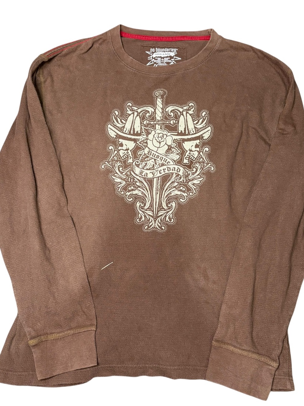 Vintage Y2K No Boundaries Organic Brown Thermal Long Sleeve Shirt